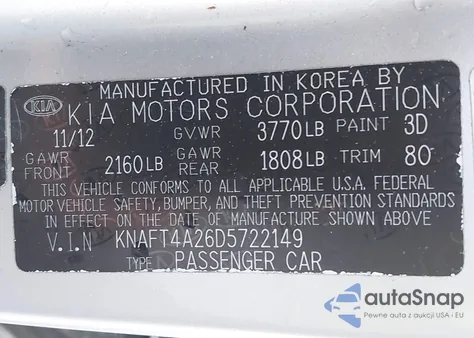 2013 Kia Forte Lx from USA, damaged, VIN KNAFT4A26D5722149